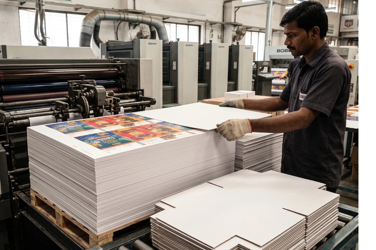 Printed sheets ready for finishing at Krishiv Packaging